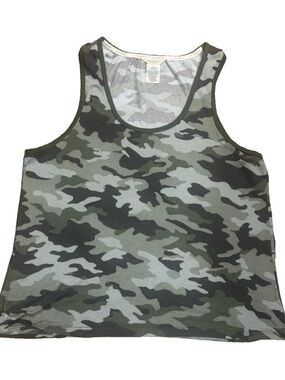 Lucky Brand Women’s XL Camo Knit Tank Top Green Gray Black Scoop Neck Stretch